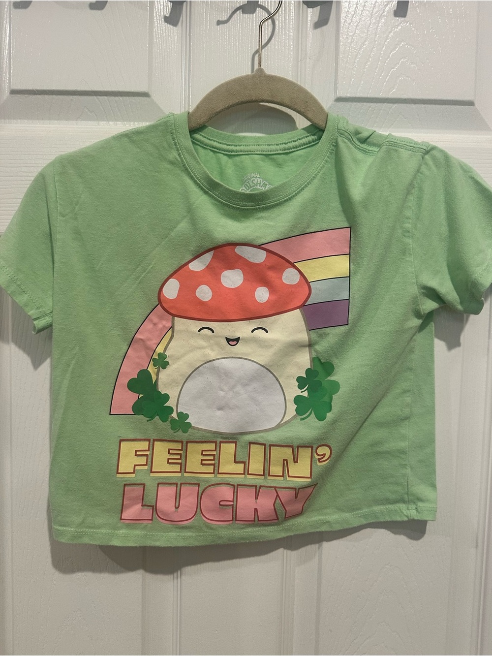 Squishmallows Light Green Kids Short-Sleeve Tee with Mushroom Graphic